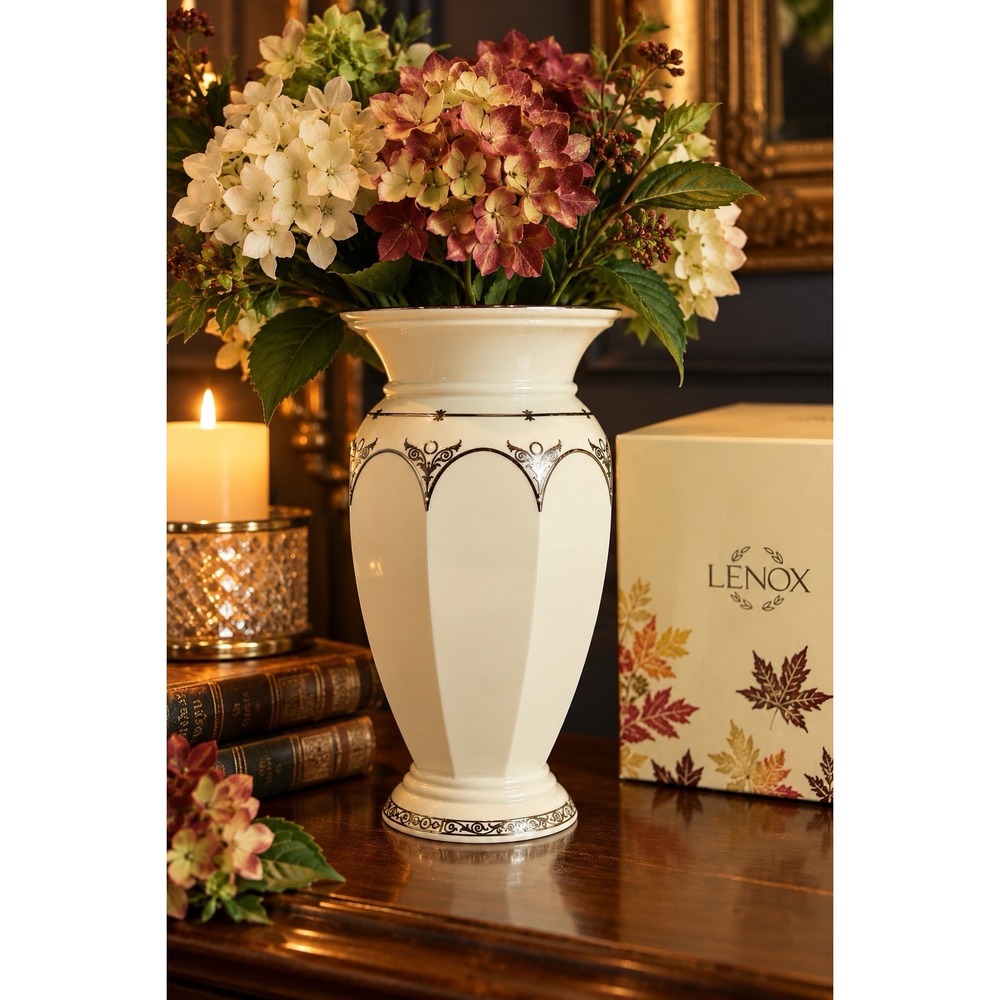 Lenox Endearment Medium Vase Classic Ivory Platinum Trim 9in 6246987 NIB
